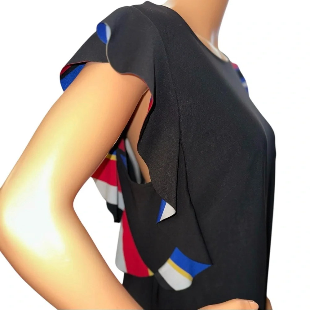 Nicole Miller New York Black Peek-a-boo Flamenco-Style Sleeve Shift Dress Sz 10 - Picture 5 of 9